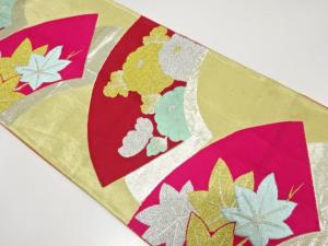 アンティーク　地紙に菊・楓模様織り出し袋帯（材料）